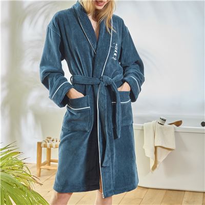 Peignoir velours brodé style marin - 380 g/m²