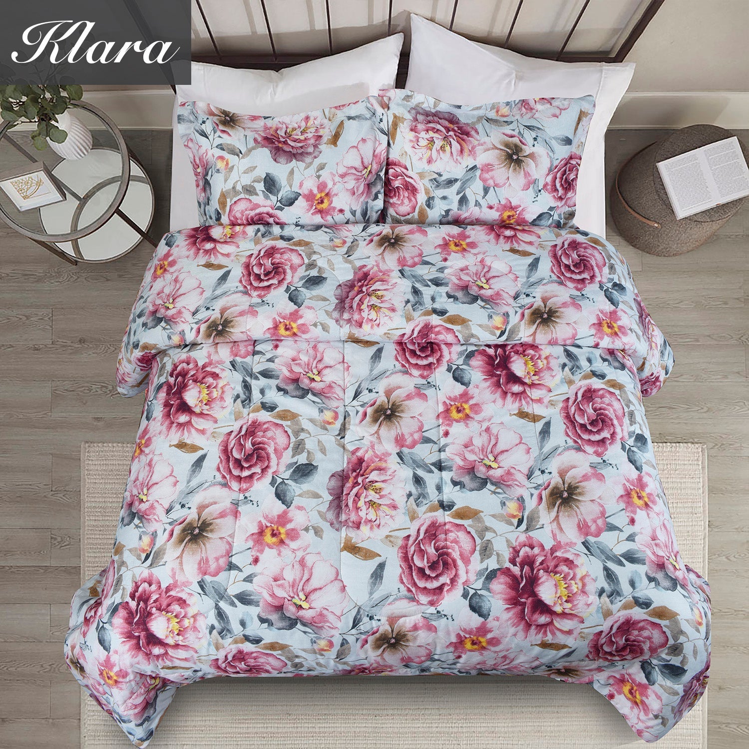 HIG 3 Piece Bohemian Floral Print Comforter Set for Queen King Bed, Pastoral Style Lightweight Duvet Set for Bedroom Decor
