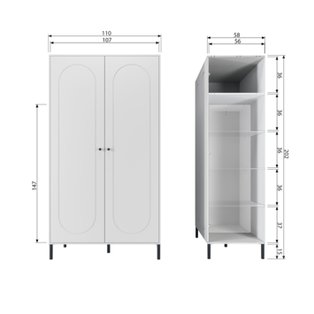 WOOOD Kledingkast Xina wolkengrijs 202x110x55 cm