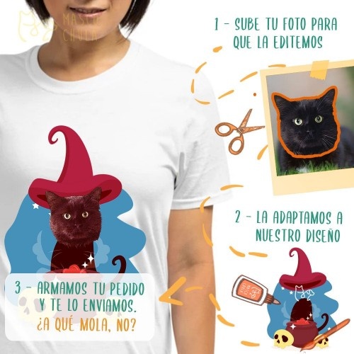 Camiseta feminina Mascochula, o mago, personalizada com seu animal de estimação, branca