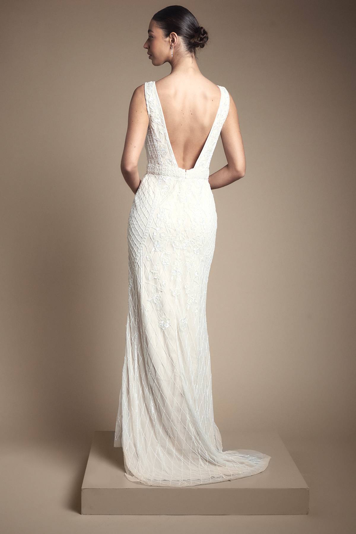 Coast Robe de Mariée Coast Ornée à Décolleté Plongeant Florale Vintage
