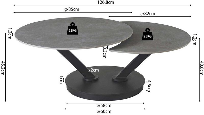 Salontafel Nara - Grijs - Metaal en Steen - Draaibaar Tafelblad