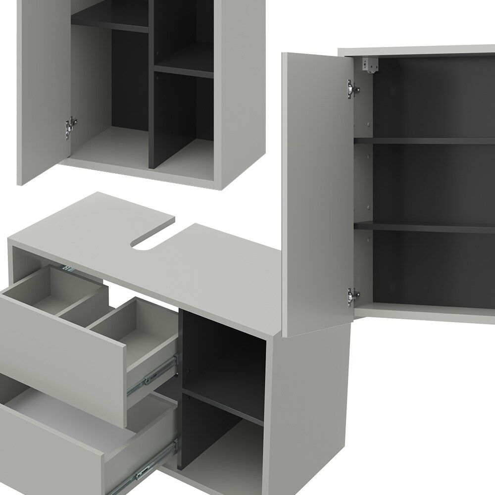 Vicco Badmöbel-Set Badezimmer-Möbel Bad-Schrank Viola Grau Anthrazit modern Badezimmerschrank Waschtischunterschrank Spiegelschrank Schranktür Schrankfach Ablage Aufbewahrung