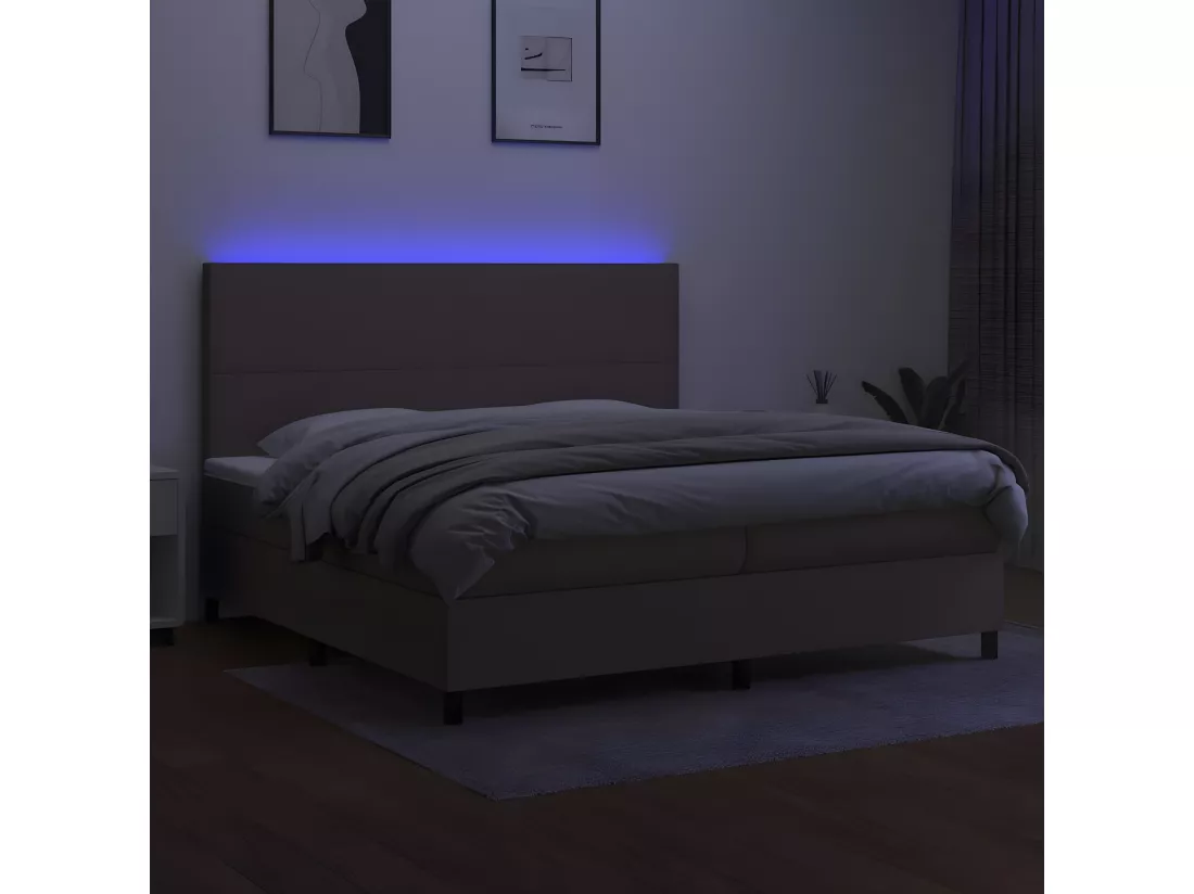 Sommier tapissier et matelas et LED Taupe 200x200 cm Tissu