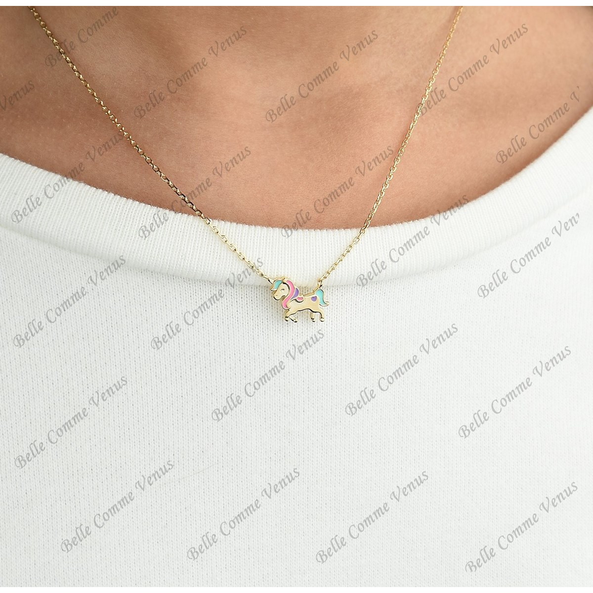 Collier licorne émail coloré Plaqué OR 750 3 microns
