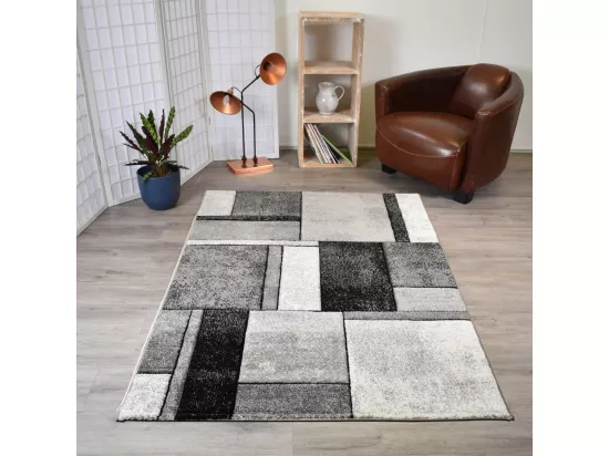 tapis salon 140x200 tissé gris rectangle motif géométrique GEOME