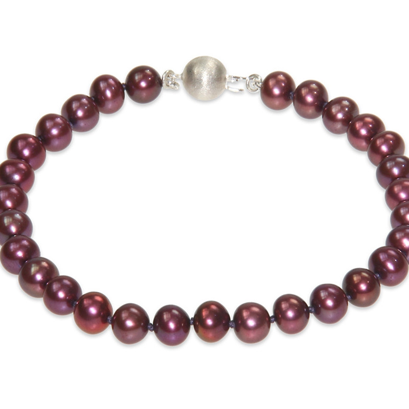 Bracelet Femme Perles de culture d'eau douce Rouge Cranberry et Fermoir en Argent 925