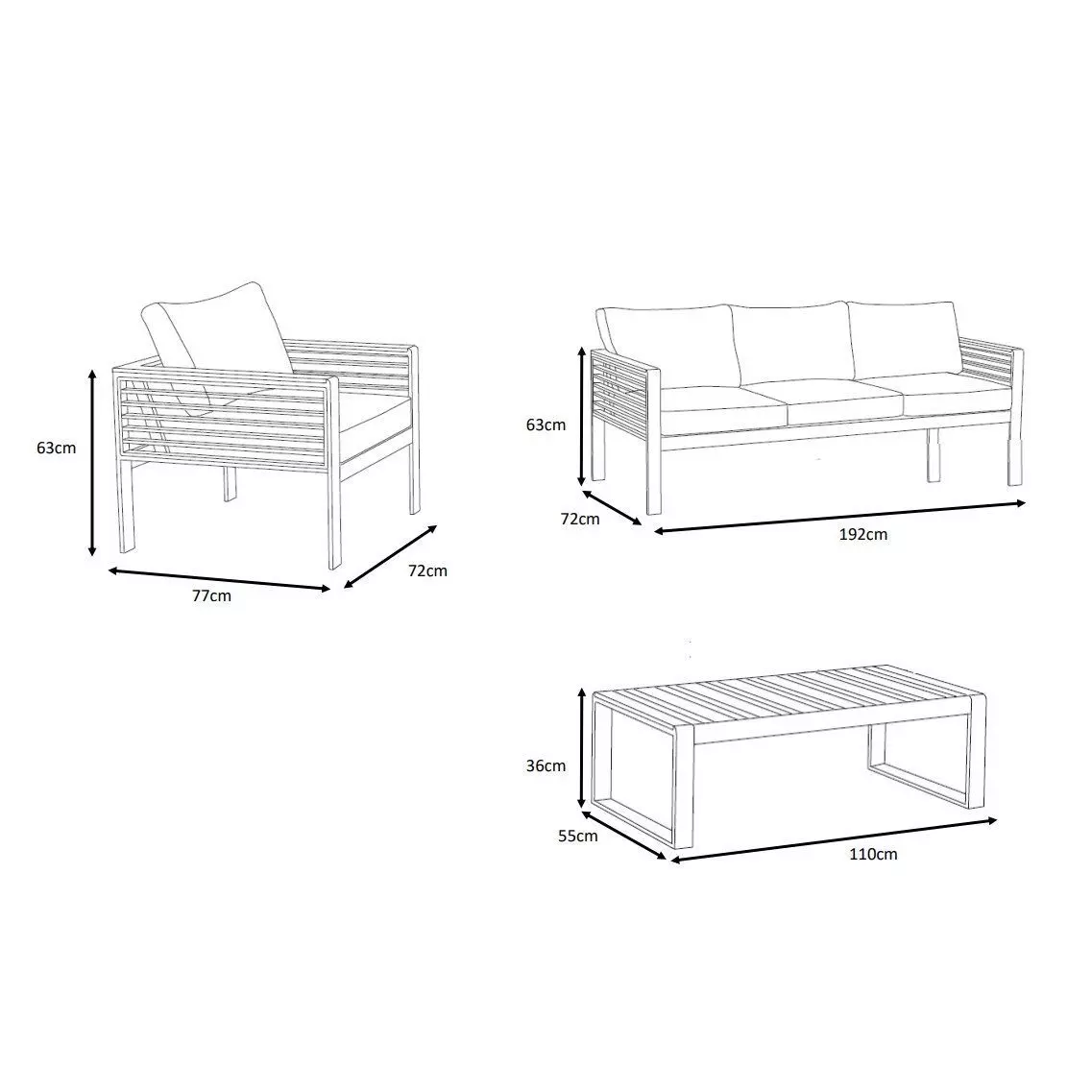 Salon de jardin aluminium et bois teck 5 places Bali Gris anthracite et ardoise
