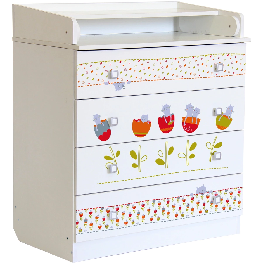 Polini Kids Baby Wickelkommode Simple 1580 weiß mit Katzen