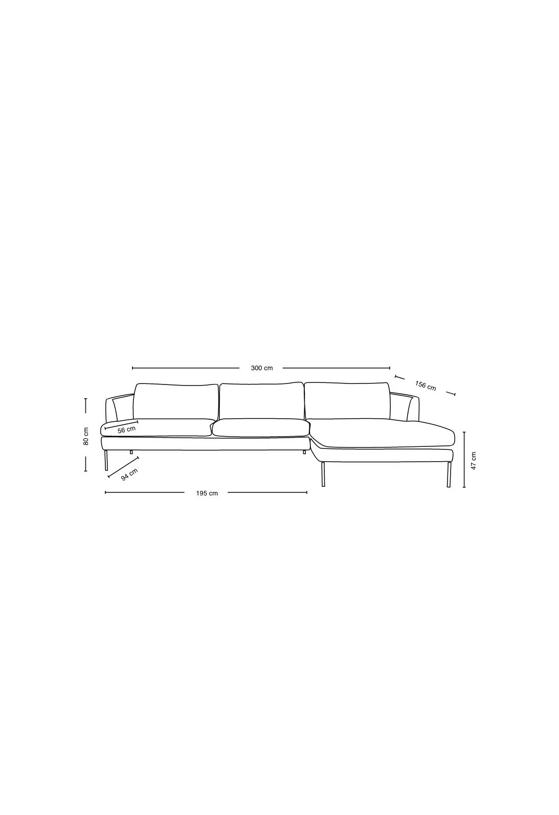 Sofa sjeselong høyre beige - 300x156x80 cm