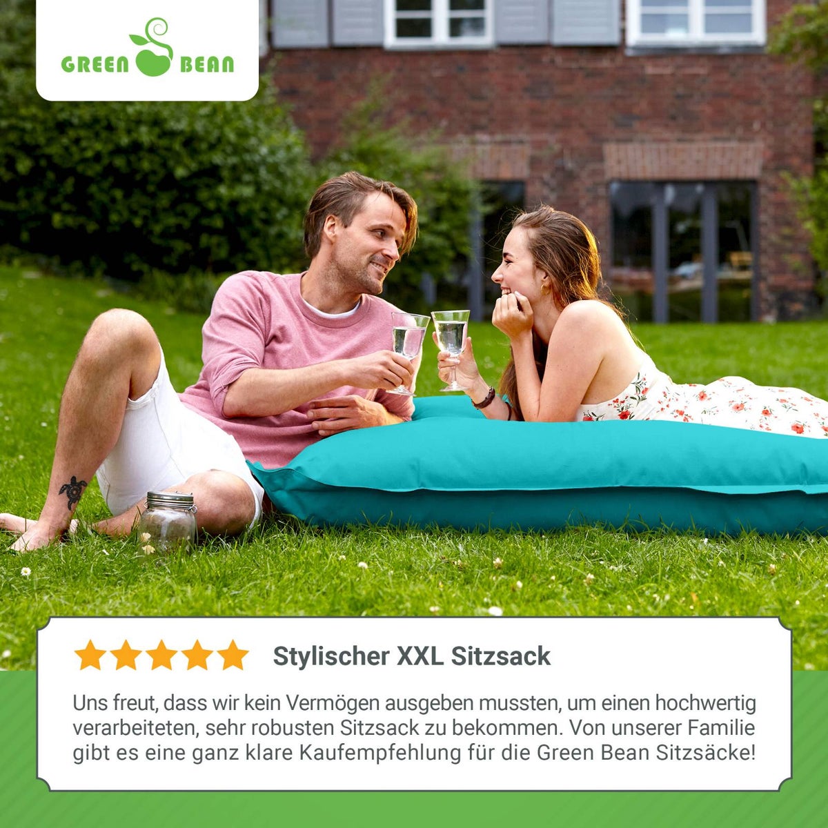 Groene Bonen Zitzak 120x160cm 270 Liter Kinderen & Volwassenen Zitzak EPS Kralenvulling Reuze Zitzak Grote Buitenligstoel Kussen Wasbaar Weerbestendig Ligstoel Zitkussen Vloerkussen Turquoise