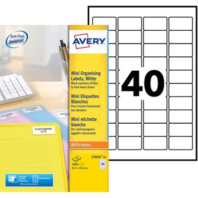 Avery - 1000 Mini Étiquettes multi-usages blanches - 45,7 x 25,4 mm - Impression laser - réf L7654-25