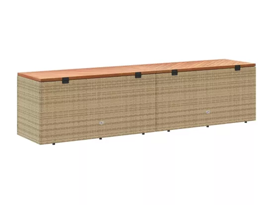 Boîte de rangement de jardin beige résine tressée bois d'acacia