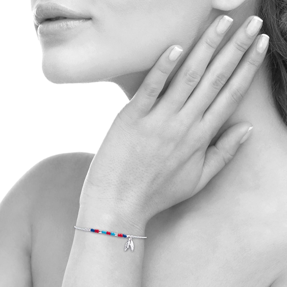 Bracelet plumes et perles colorées Argent 925 Rhodié