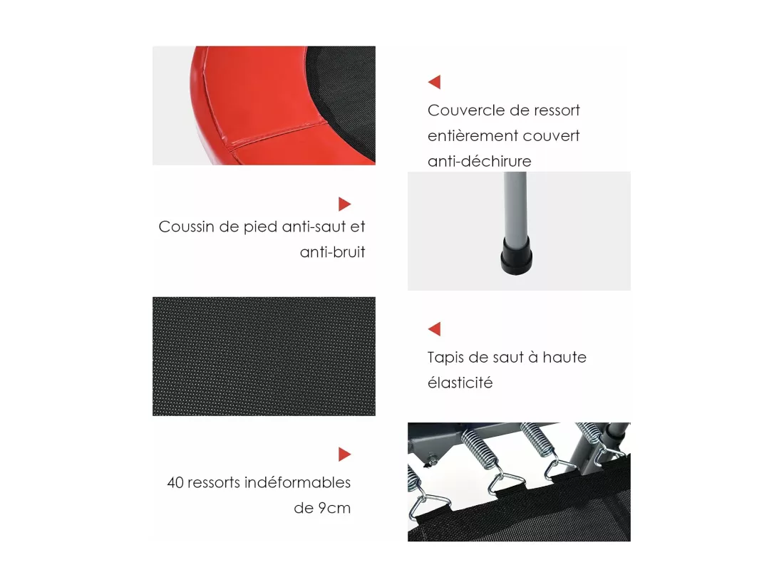 Trampoline Pliable pour 2 Enfants Intérieur/Extérieur avec Main Courante Ajustable Coussin Tapis de Saut Charge 150kg Rouge