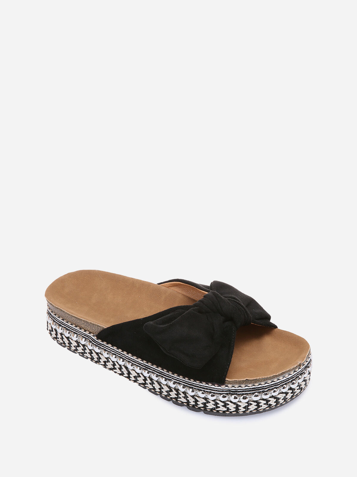 Mules à noeud et semelle à motifs- Noir
