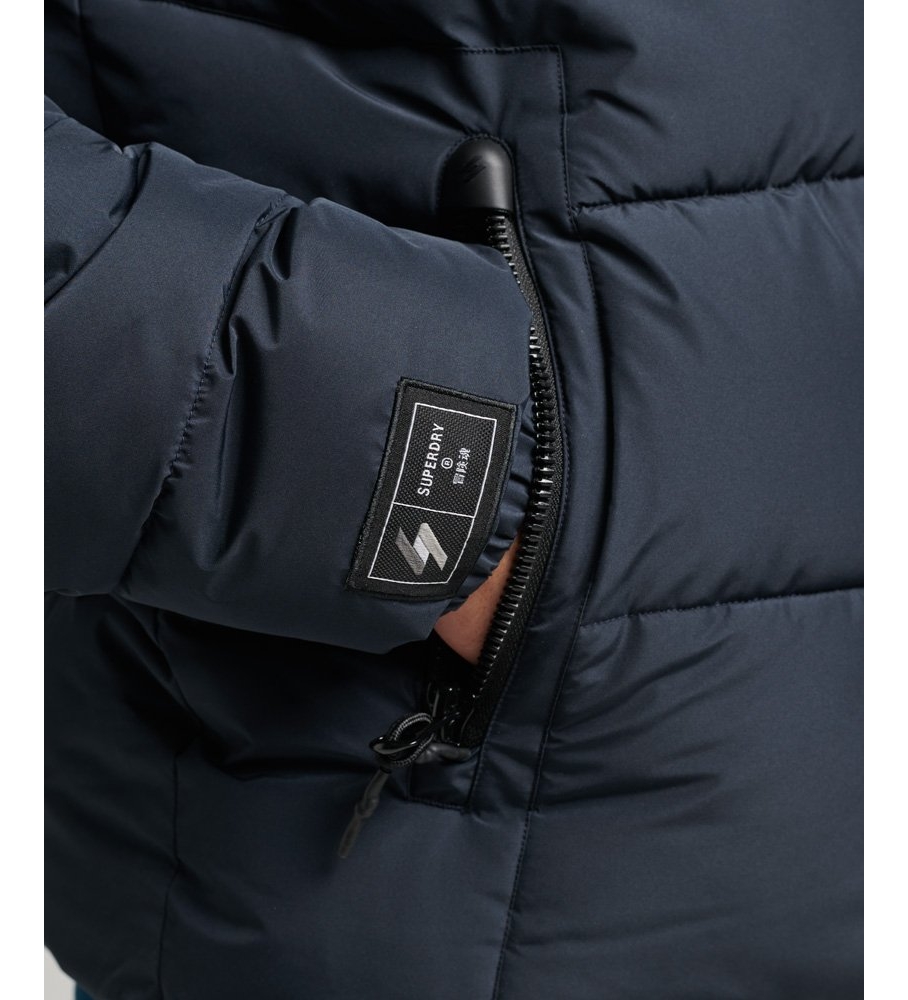 Jaqueta acolchoada Superdry com capuz, esportiva, azul marinho