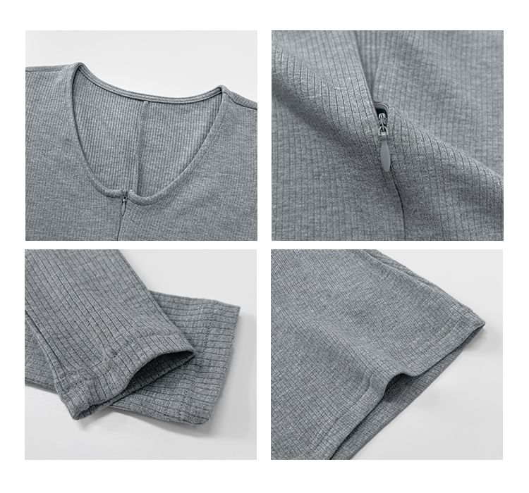 Saccharine - Skinny playsuit met rits en V-hals in 7 kleuren