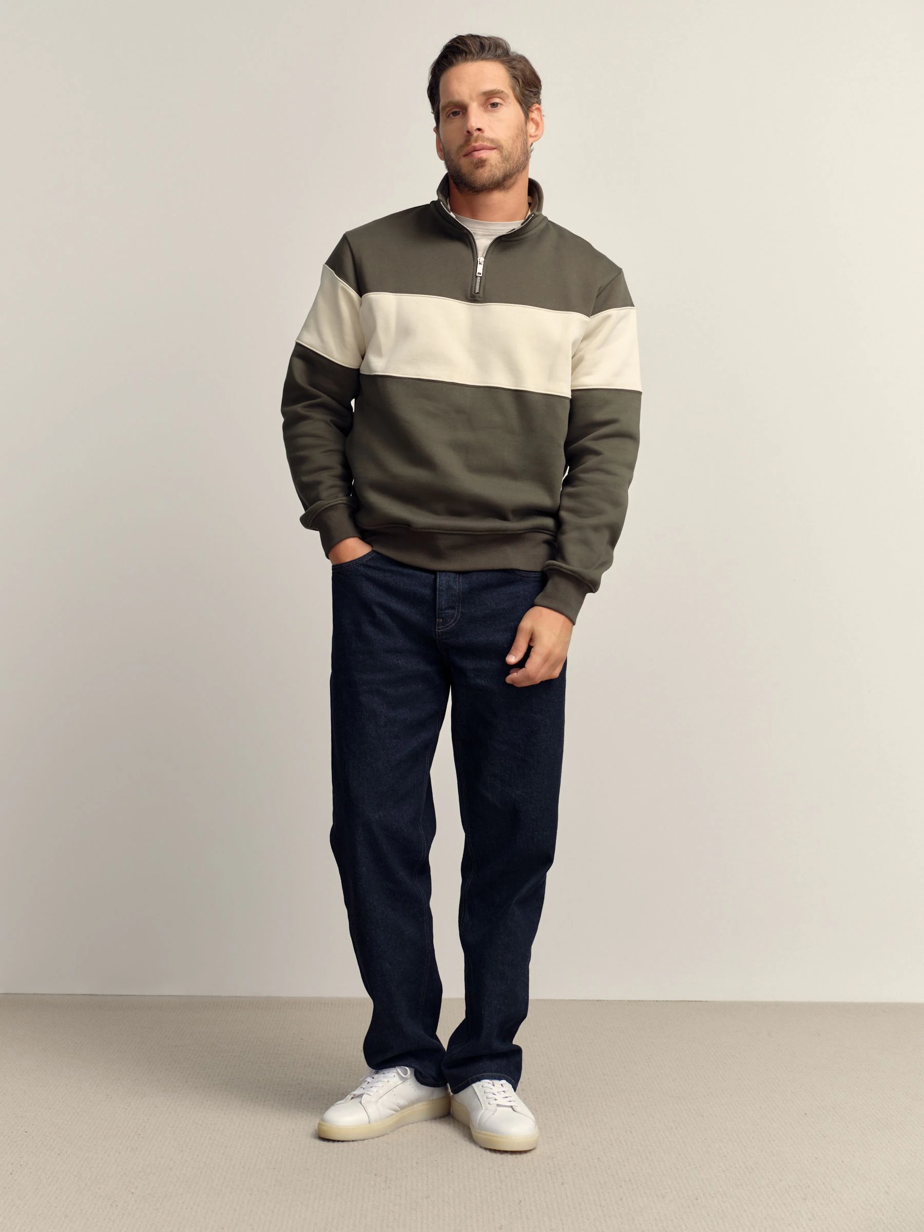 Groen/neutraal - Kwartrits - Sweatshirt met colourblocking