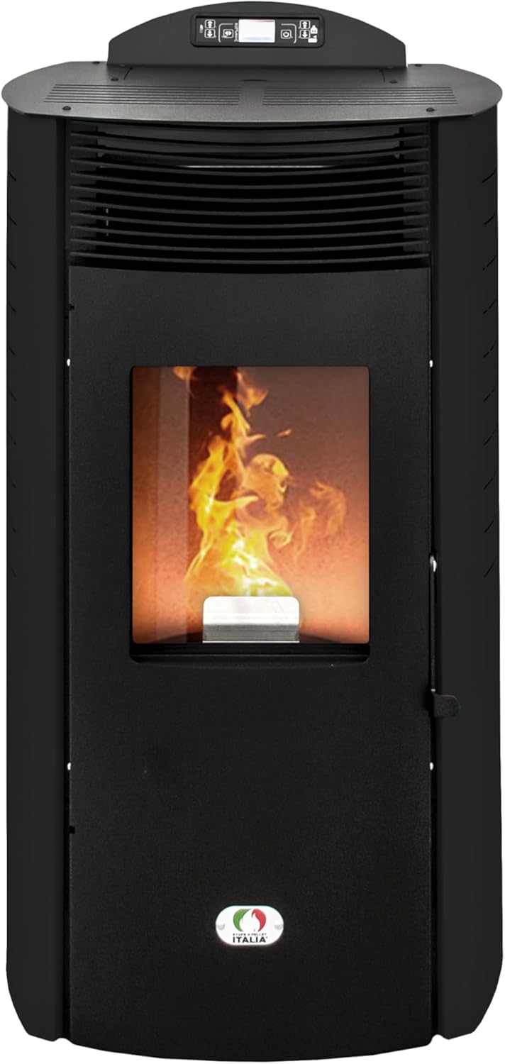 STUFE A PELLET ITALIA Siberia Aria New 18 KW WiFi | Pelletöfen Effizienz 91% Heizt 180m² Autonomie 30 Std Programmierbar WiFi-Steuerung 5 Geschwindigkeiten und Kräfte 24 Monate Garantie Schwarz
