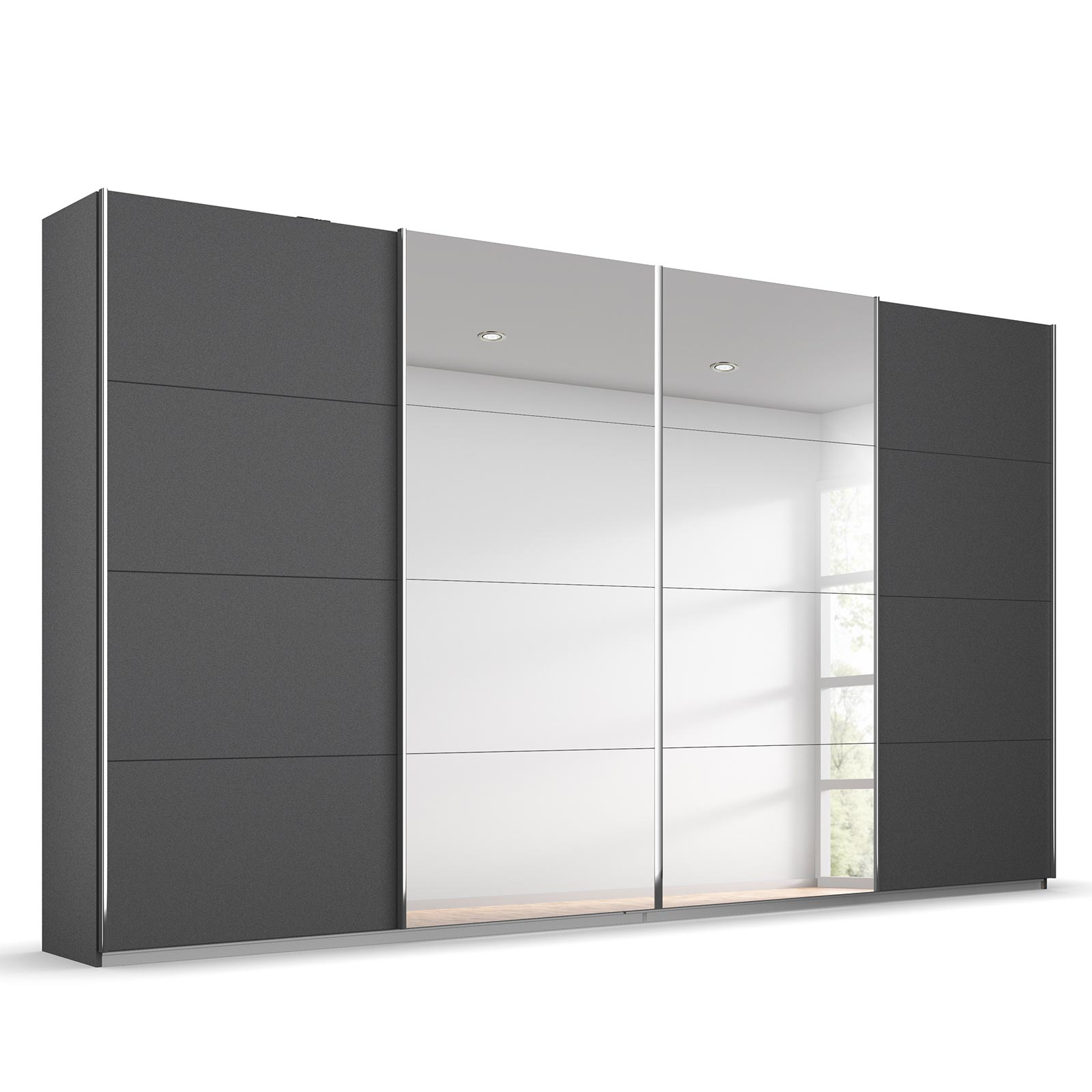 Schwebetürenschrank - grau metallic - 2 Spiegeltüren - 360 cm
