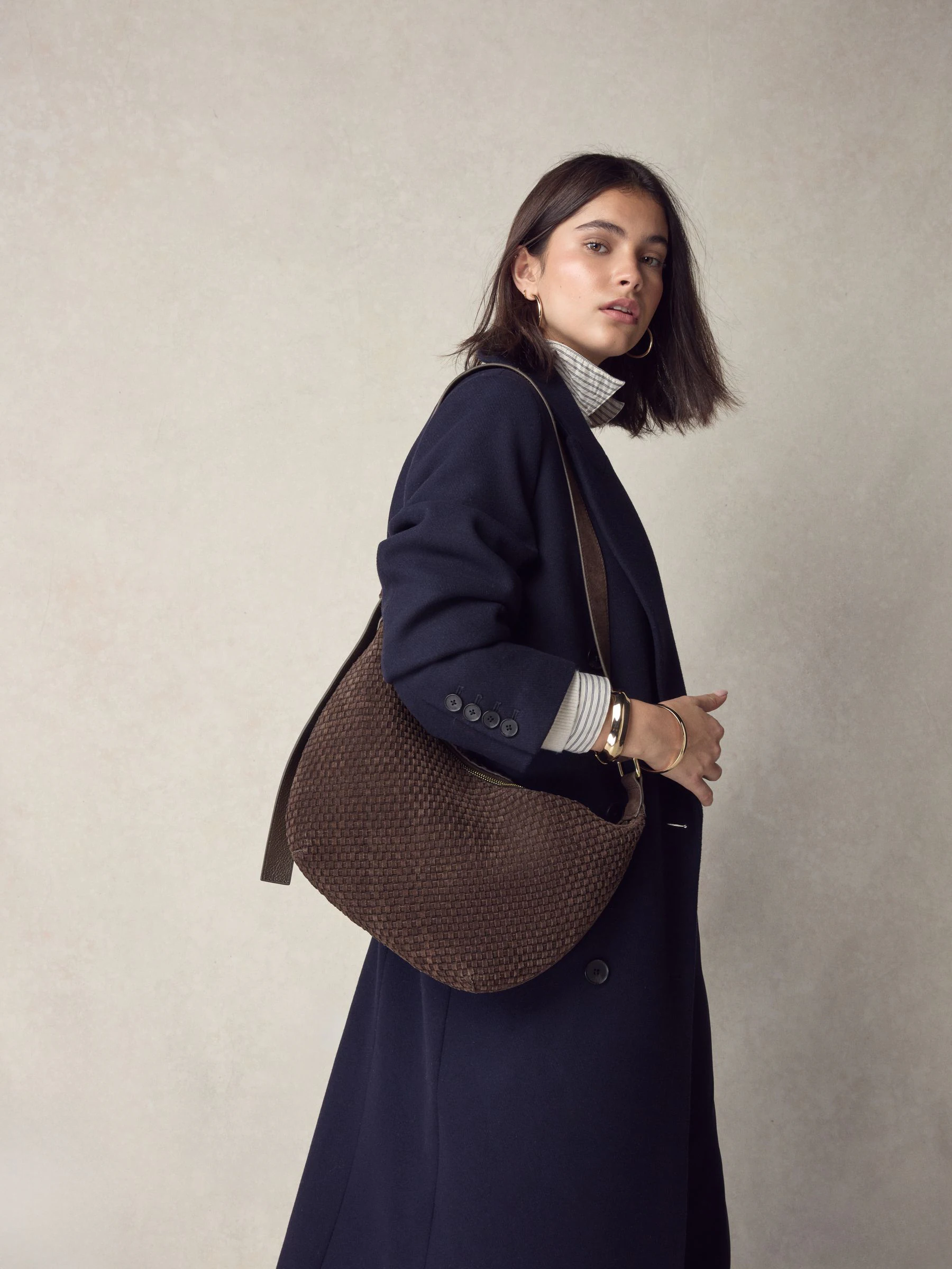 Chocoladebruin - N. Premium Suede Sling Weave Schoudertas