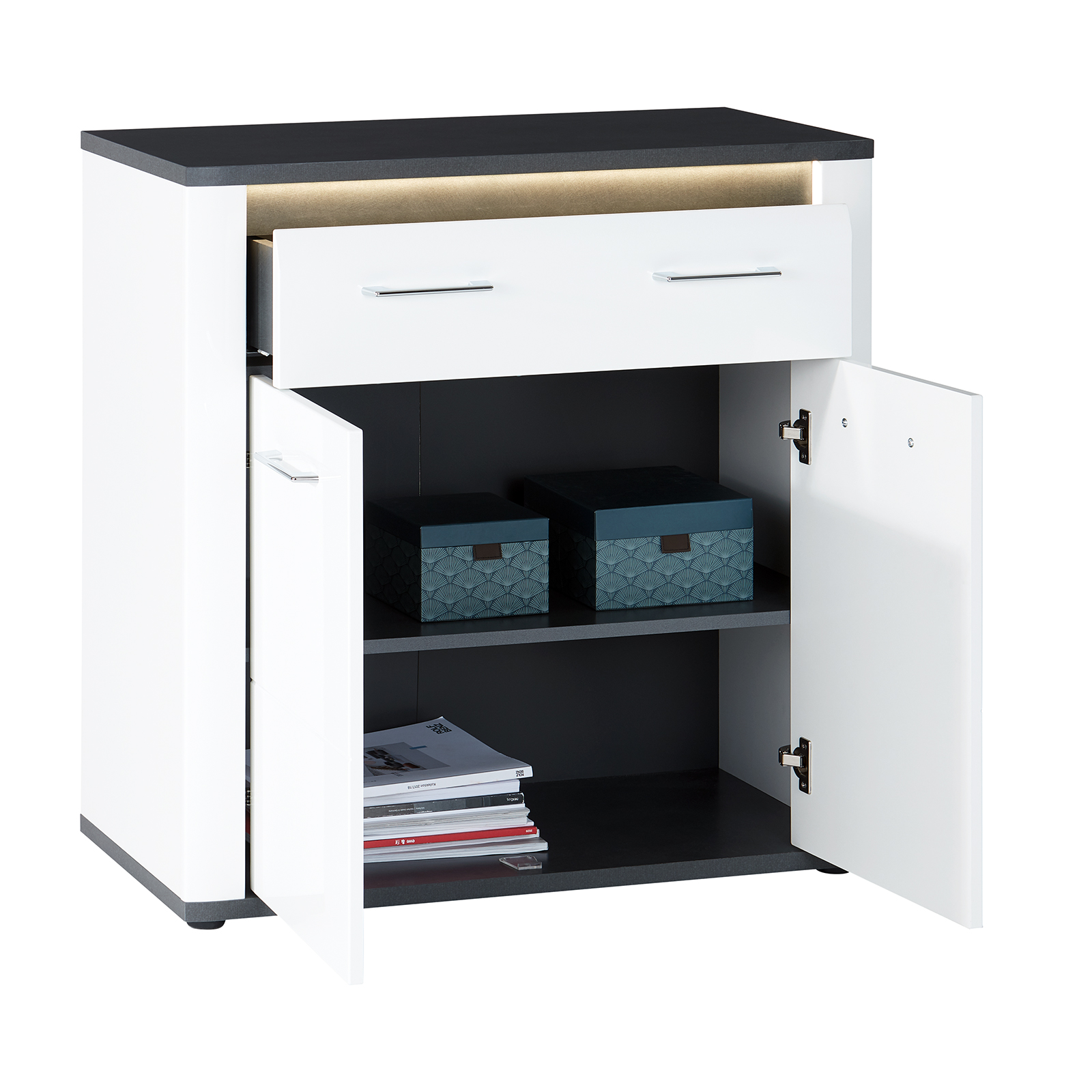 Luca Bessoni Garderobenkommode ALASSIO - weiß Hochglanz - Matera dunkel - 85 cm