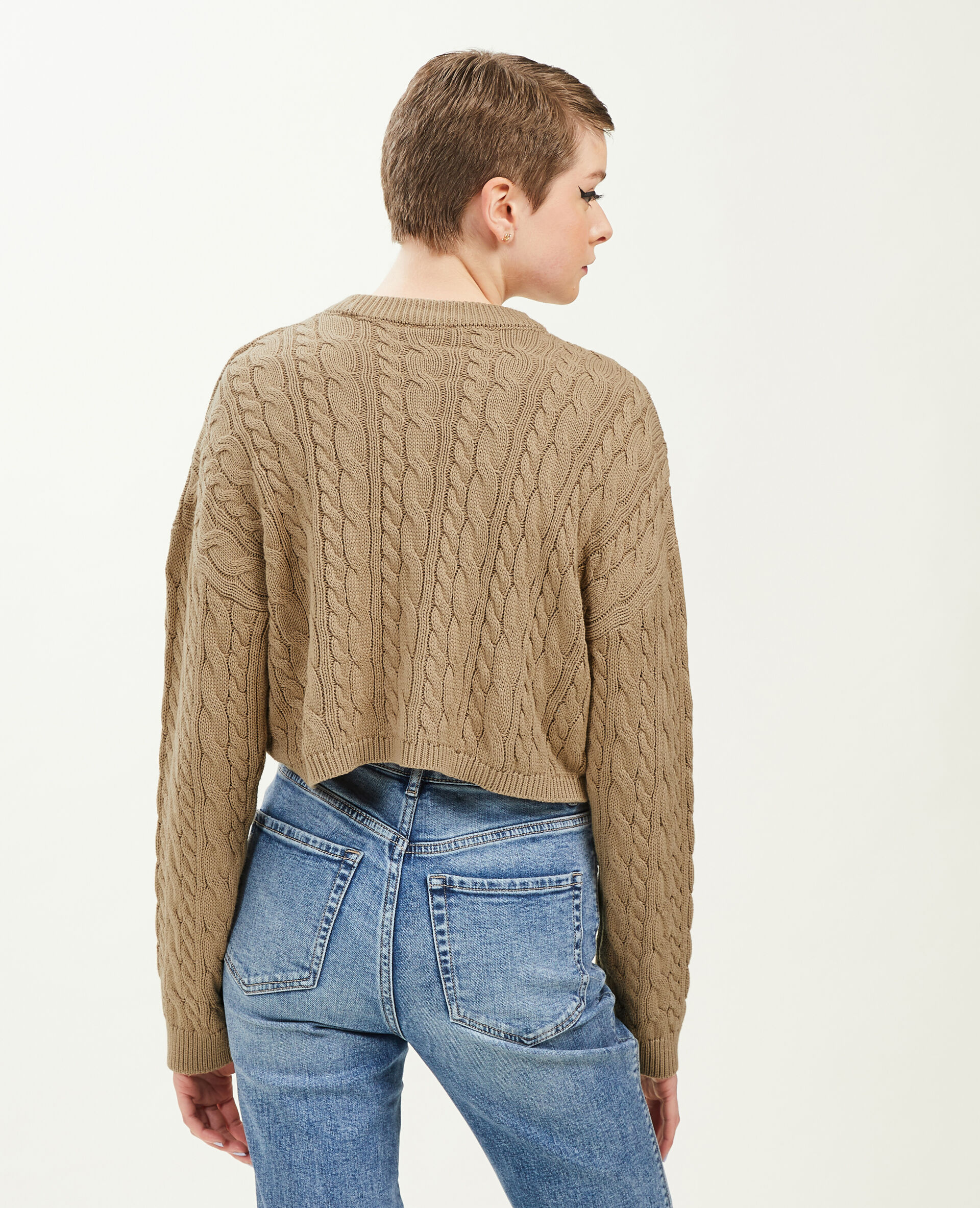 Pull court en maille torsadée - Camel