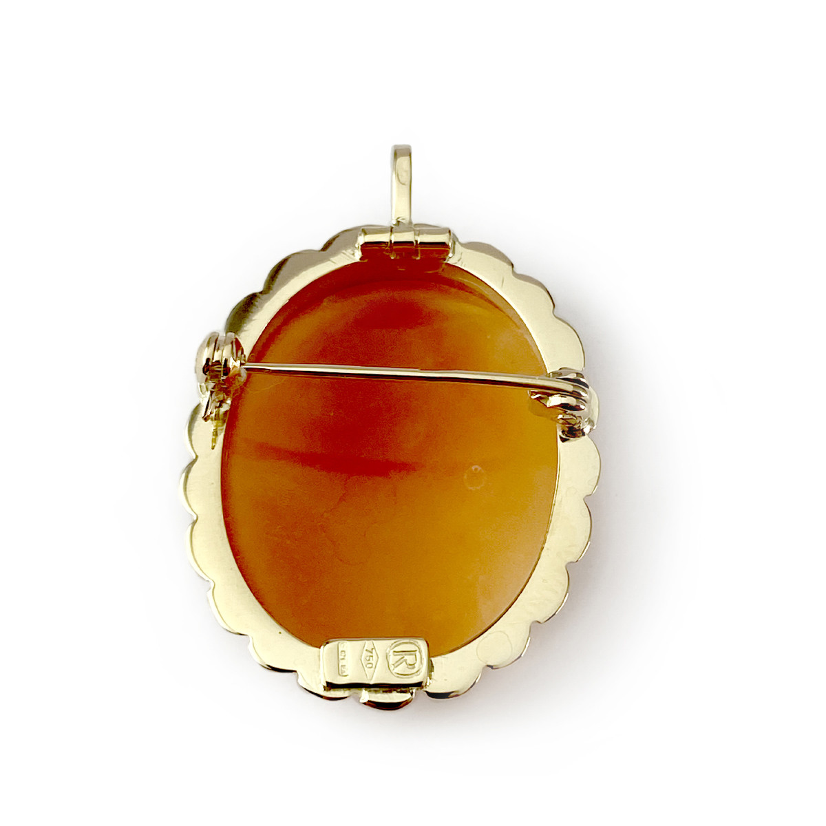 Broche pendentif d'occasion or 750 jaune camée