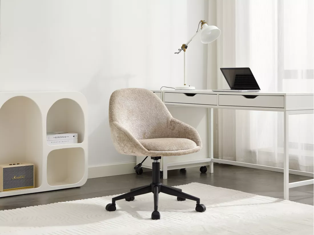 Chaise de bureau - Velours - Beige - Hauteur réglable - NAODY