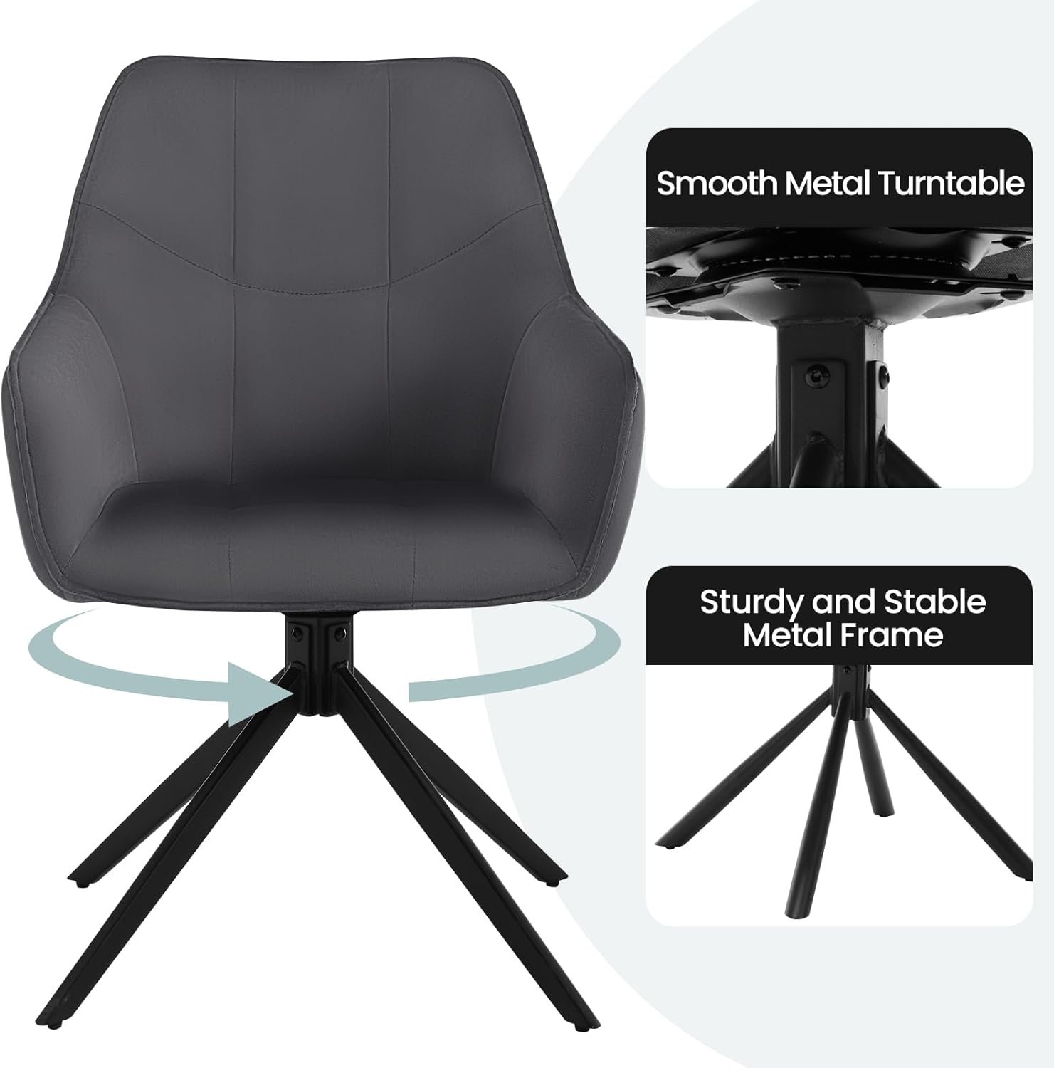 WOLTU Esszimmerstühle drehbar 2er Set, für Esszimmer Wohnzimmer Küche, Küchenstühle gepolstert mit Armlehnen, Metallbeinen, aus Samt, Dunkelgrau