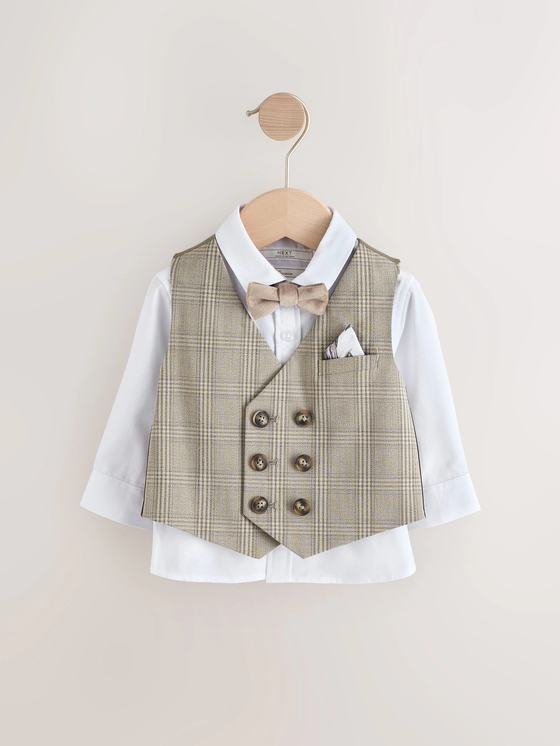 Neutraal geruit - Set met gilet, overhemd en vlinderdas (3 mnd- 7 jr)