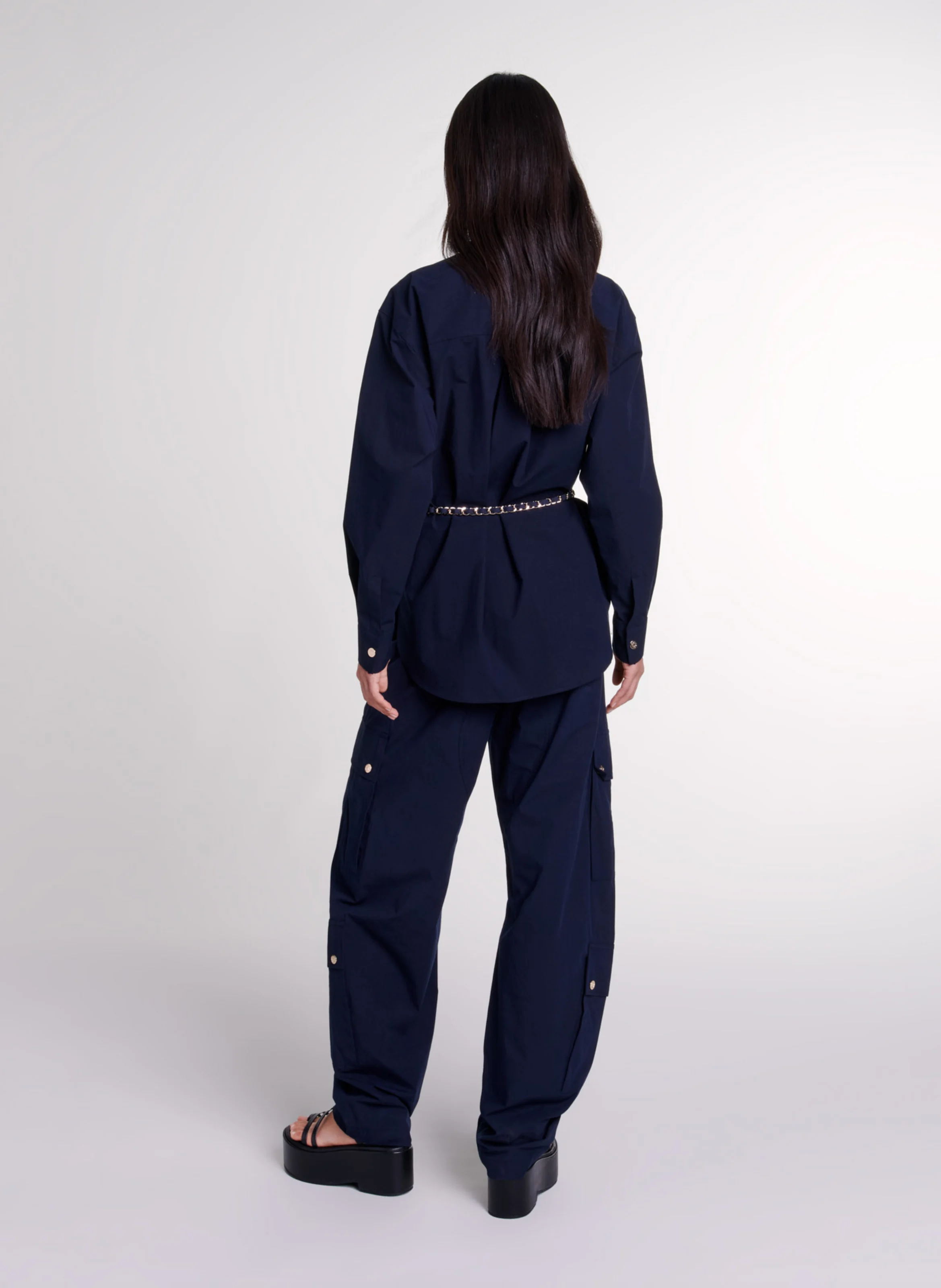 Chemise oversize col classique en coton mélangé | Bleu