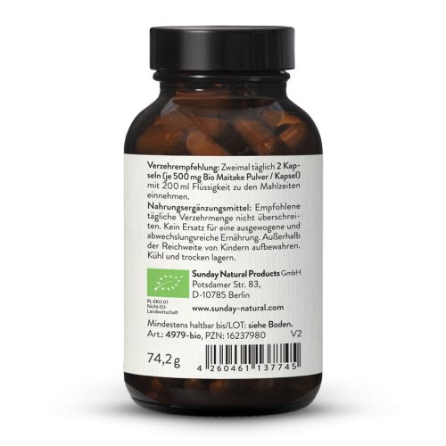 Sunday Natural Products  Bio Maitake Pulver Kapseln