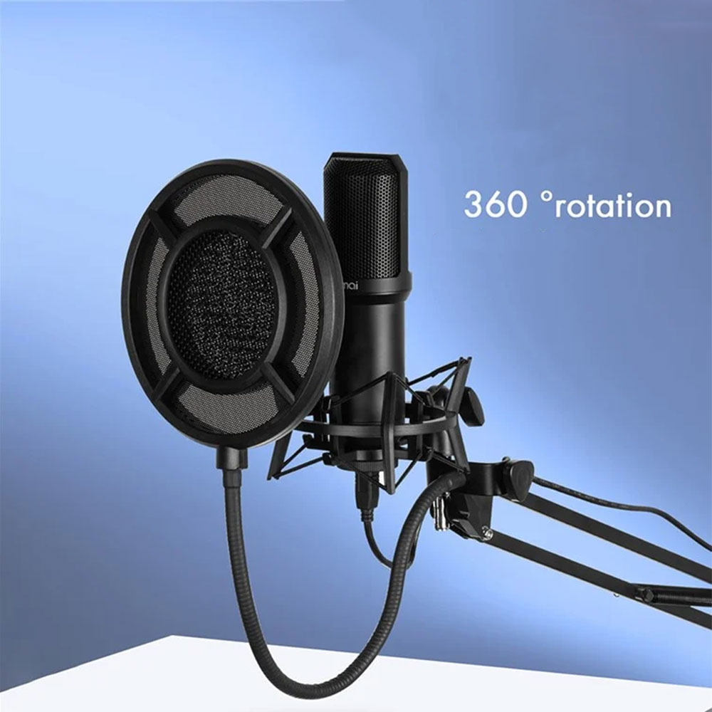 Professionelles Studio Mikrofon für Streaming / Podcast inkl. Pop-Filter   360° Grad Halterung / USB-Anschluss - Schwarz