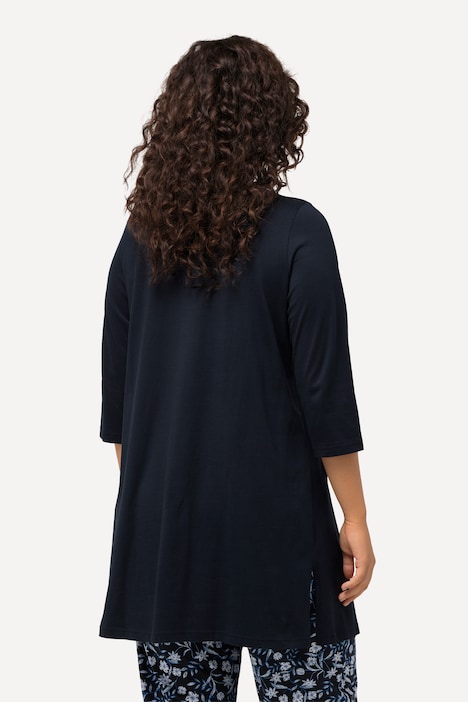 Longshirt, A-Linie, V-Ausschnitt, 3/4-Arm