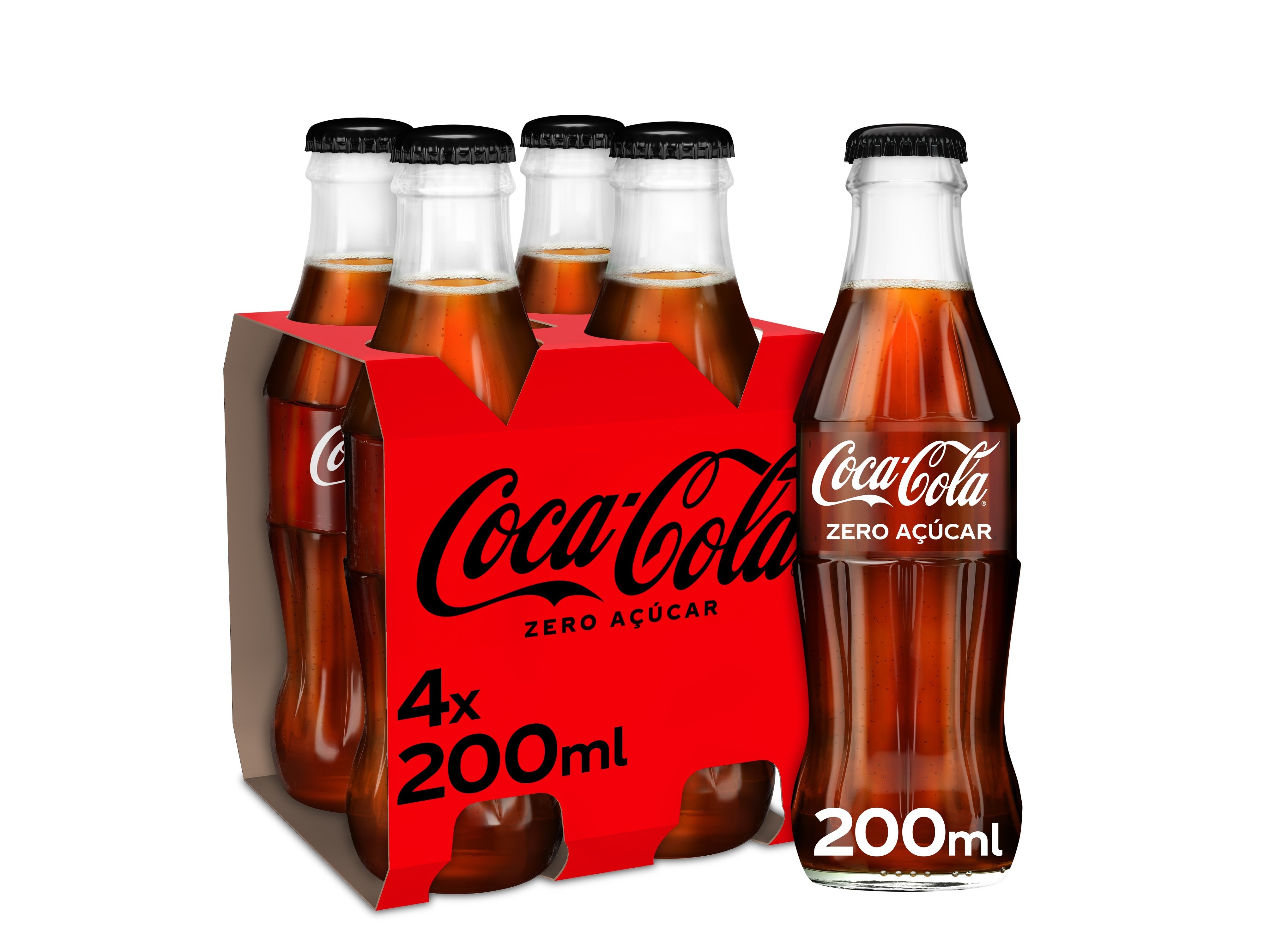 REFRIGERANTE COM GÁS COCA-COLA ZERO AÇÚCAR VIDRO 4X0.20L