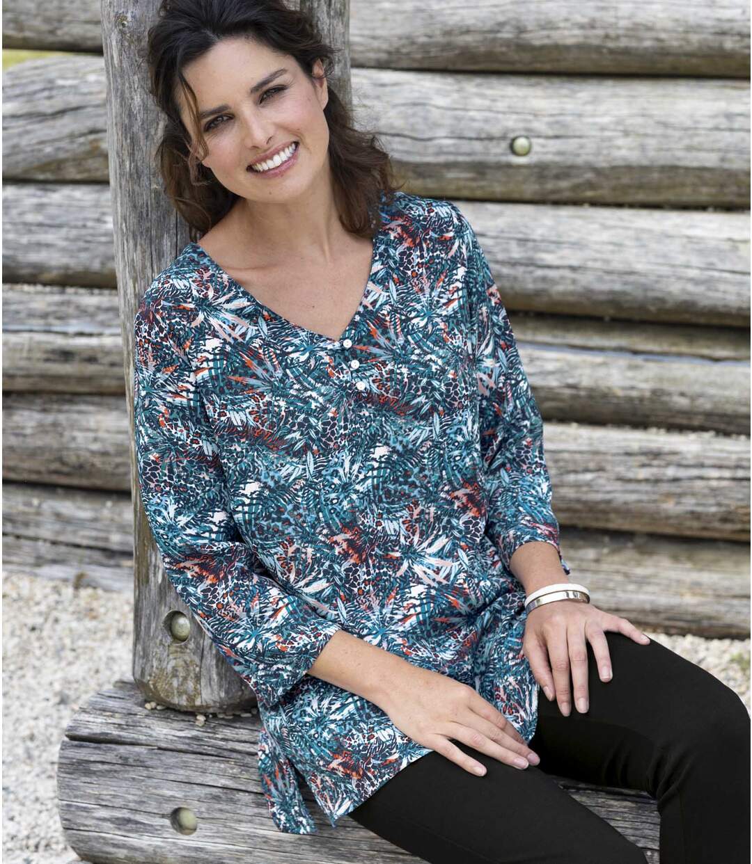 Blouse en Crêpe à Imprimé Palmes
