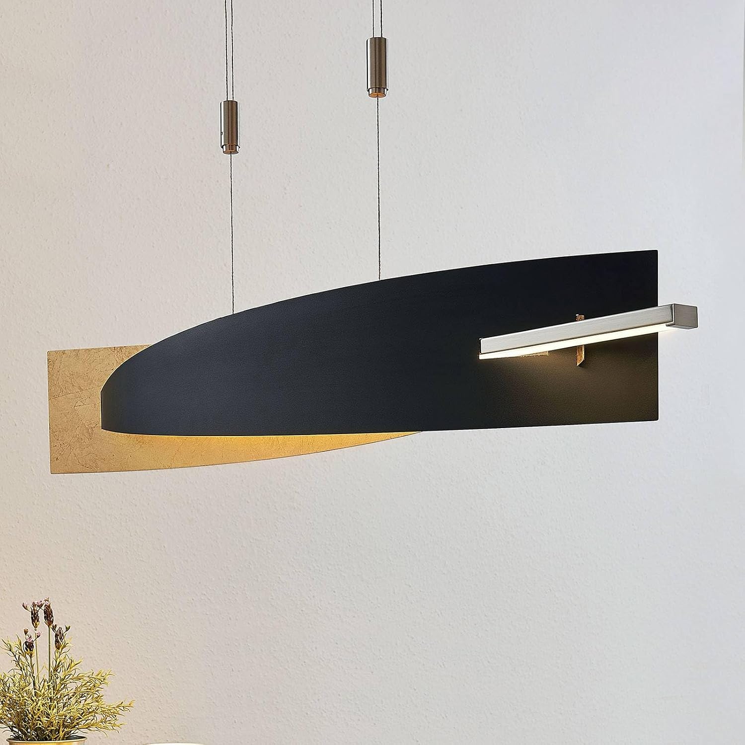 Lucande LED Pendelleuchte dimmbar Schwarz Gold, Esstisch Hängelampe höhenverstellbar 24W gesamt Esszimmerlampe Esstischlampe