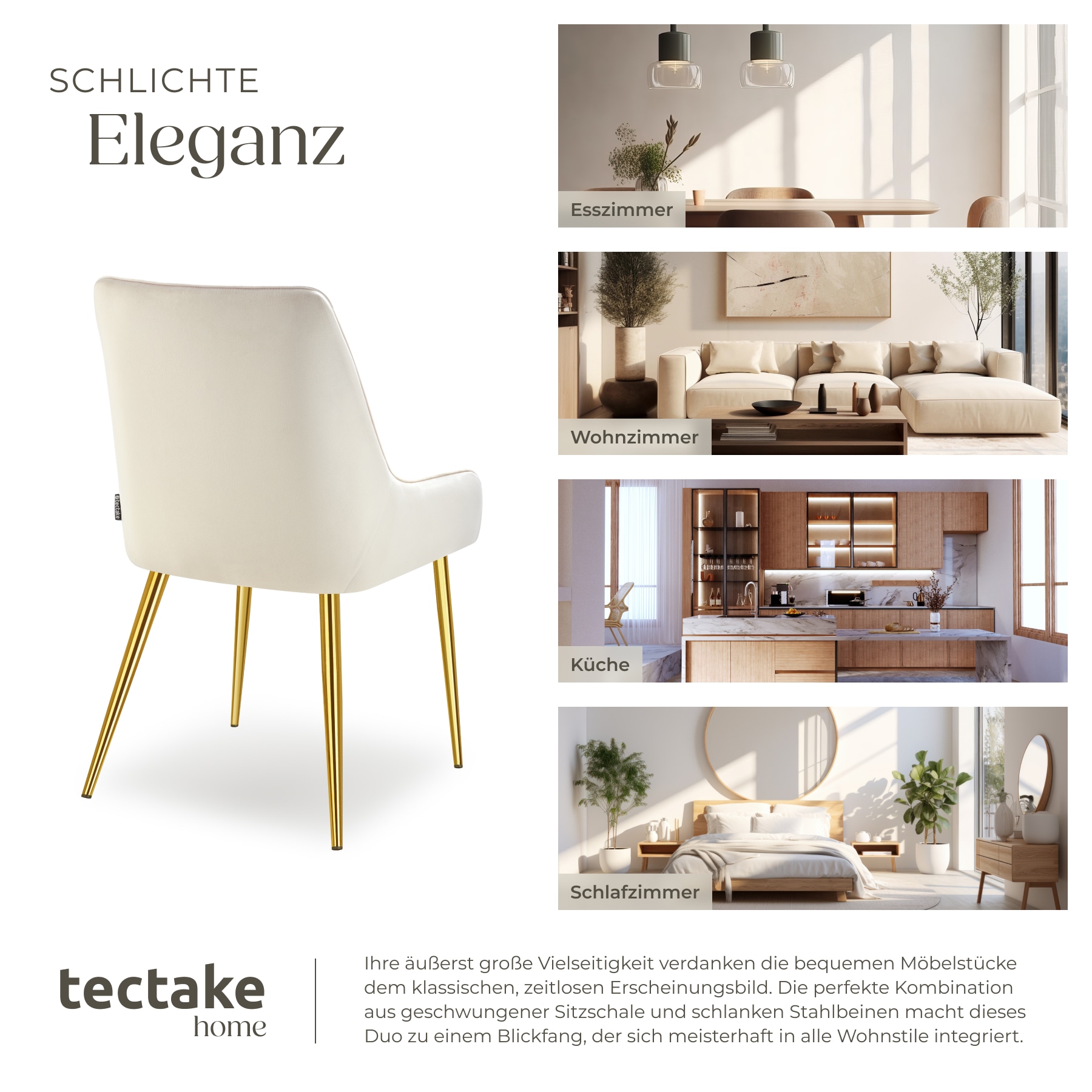 tectake® Polsterstuhl , in Samtoptik, gepolstert, schlanke, pulverbeschichtete Stahlbeine, 52 x 61 x 89 cm