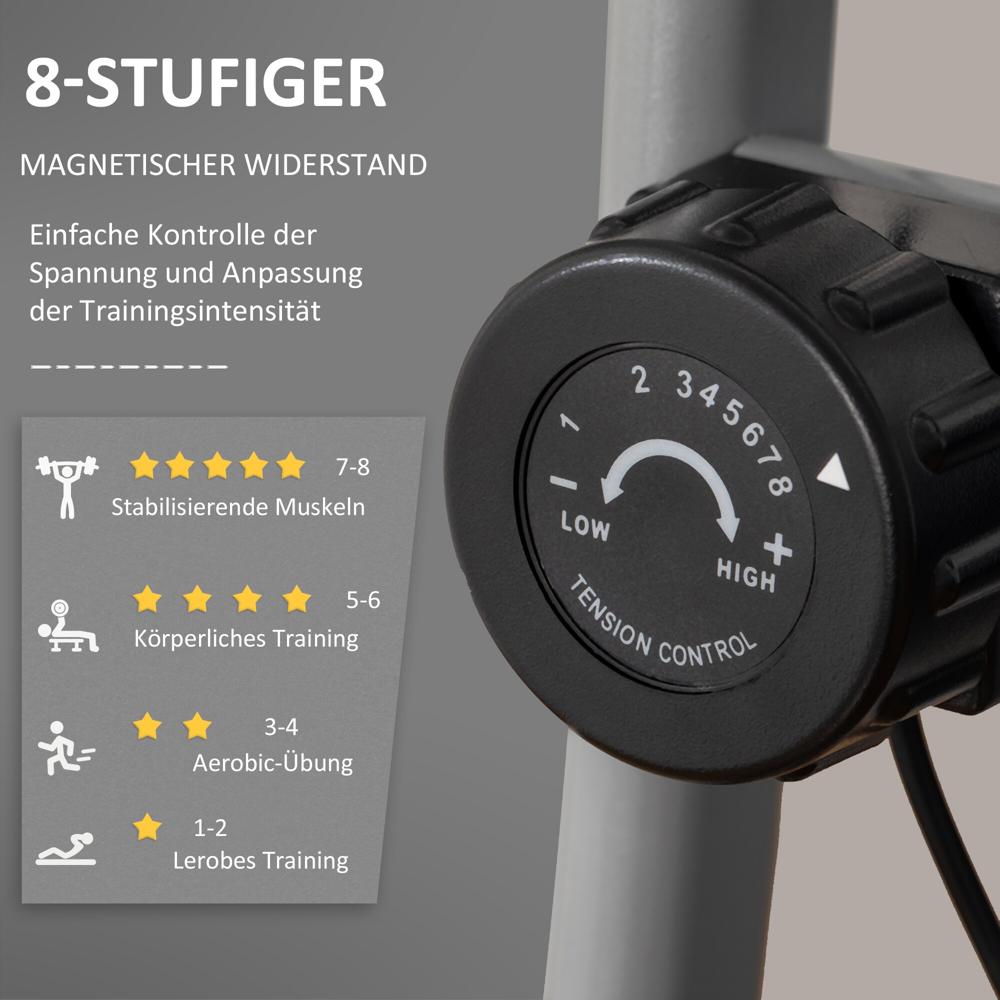 HOMCOM Heimtrainer mit 8 Wiederstandsstufen 86L x 47B x 112H cm