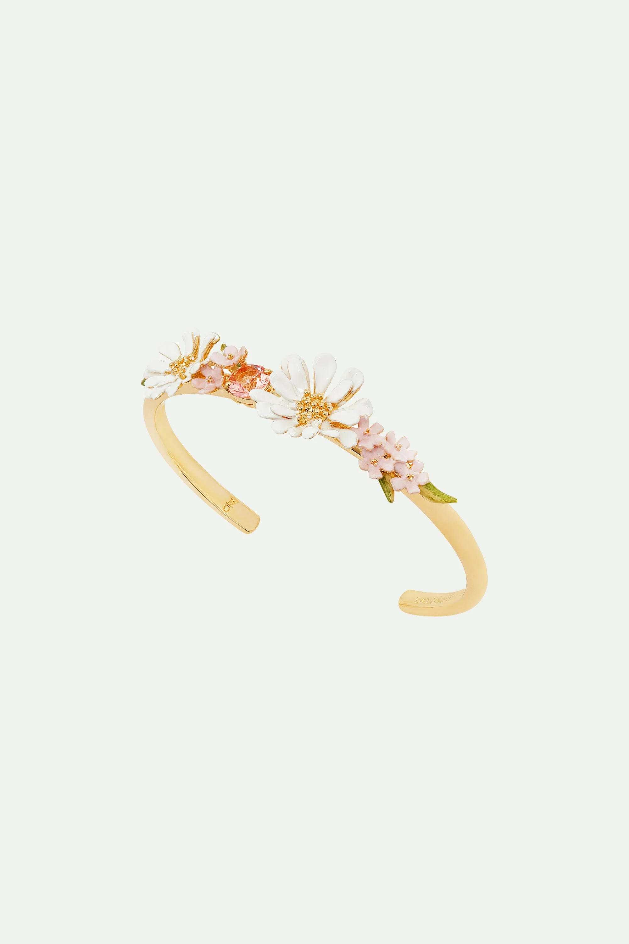 Bracelet jonc bouquet de fleurs et pierre ronde | Blanc