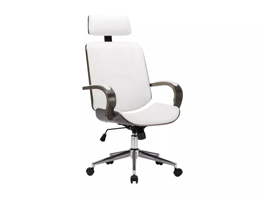 Chaise de bureau avec appuie-tête Blanc Similicuir et bois