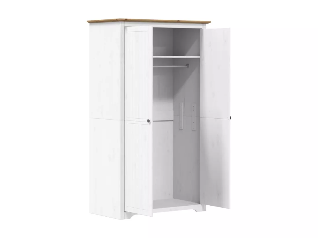 Garde-robe BODO blanc marron 99x53,5x173 cm bois massif de pin