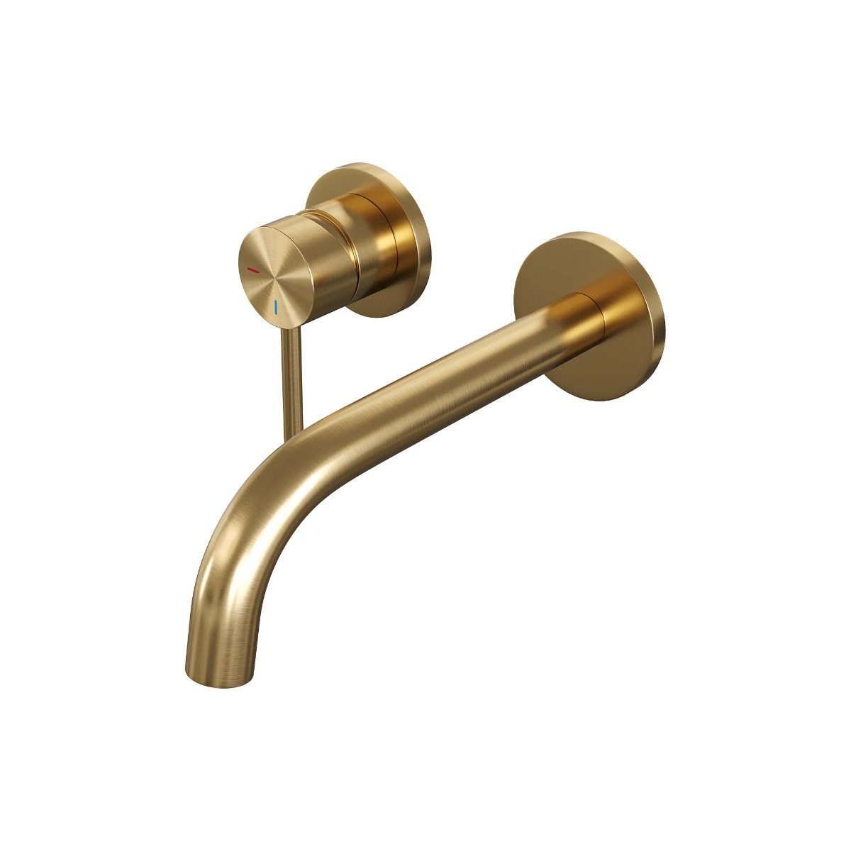 Brauer Gold Edition ColdStart wastafelkraan inbouw gebogen uitloop en rozetten model A2 geborsteld messing PVD