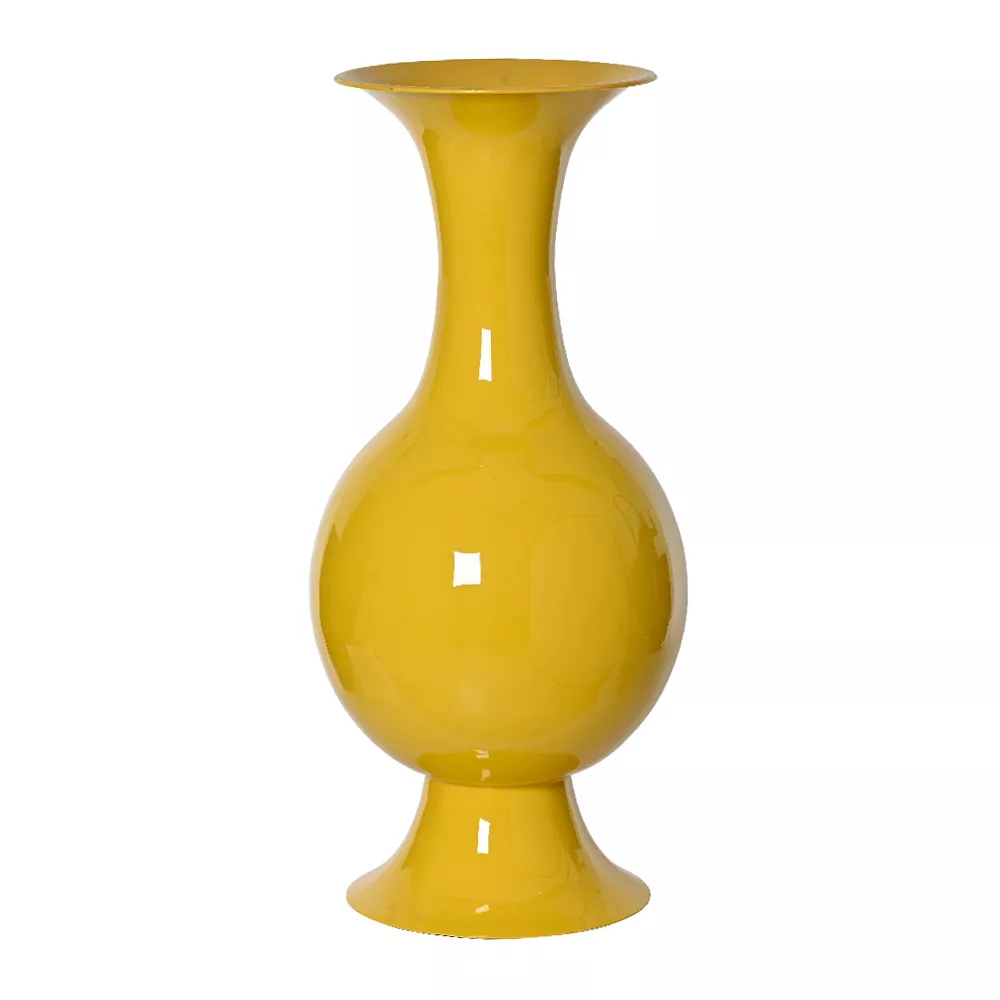 Grand Vase en métal émaillé fait main (H56 cm) Soléa Jaune brillant