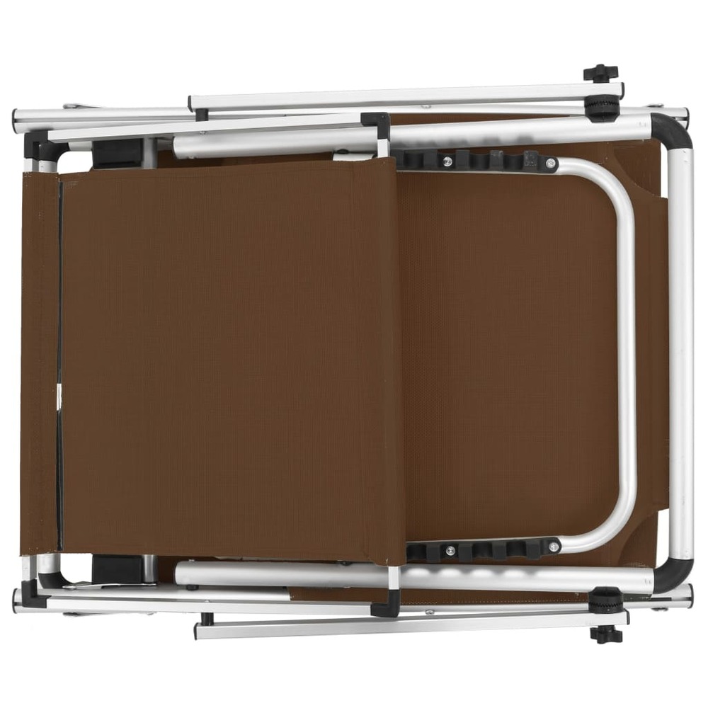 Lot de deux chaises longues pliables toit aluminium textilène marron