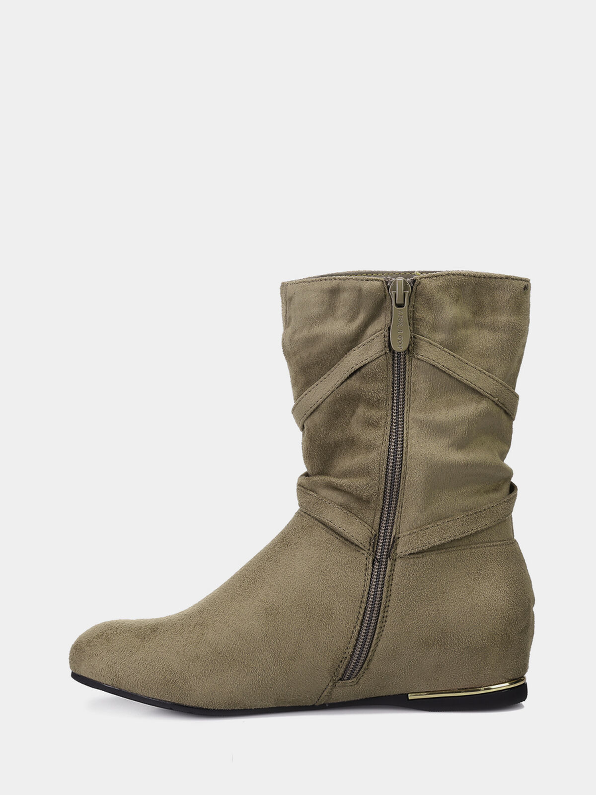 Bottines plissées à talon compensé et pampilles- Taupe