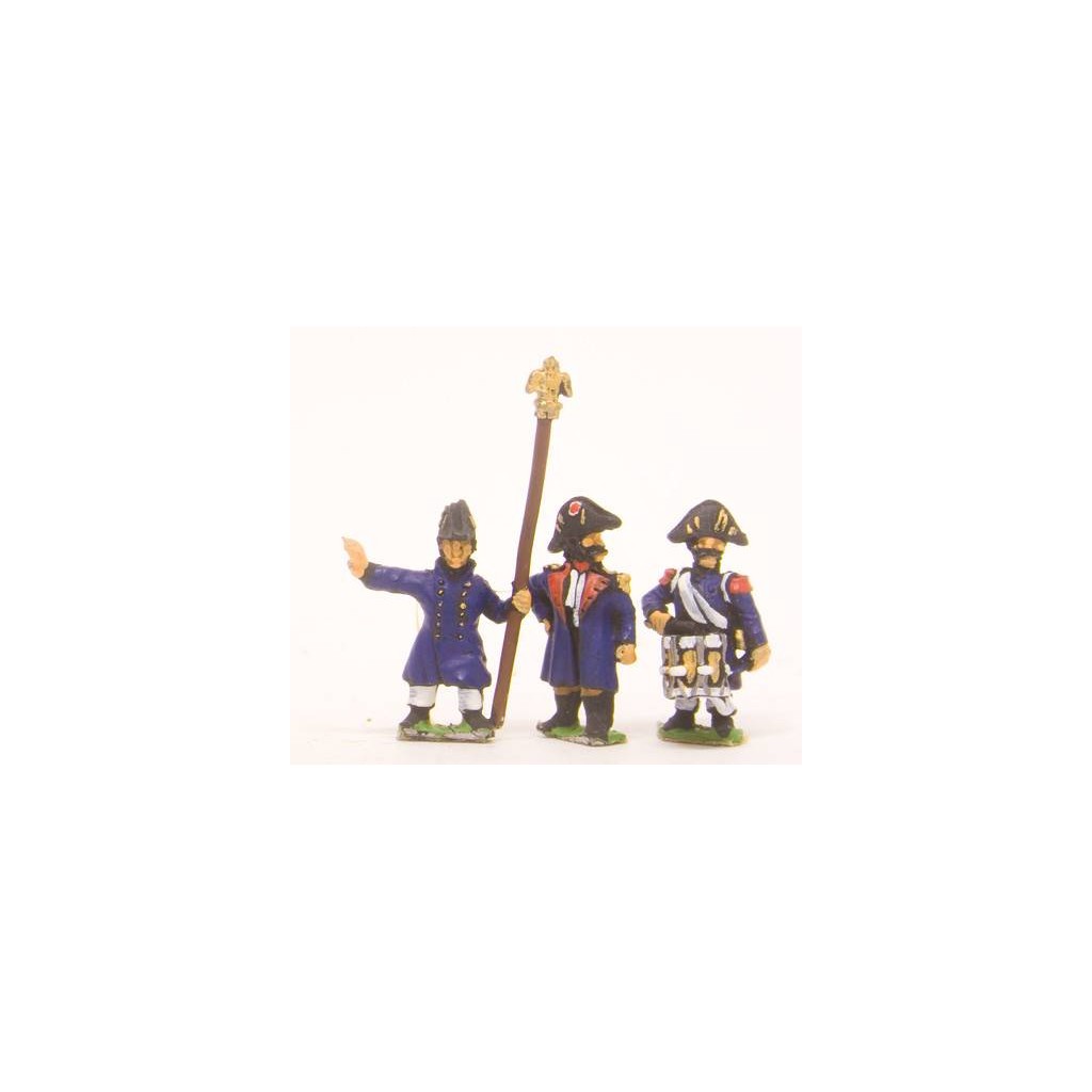 French: Old Guard: Command: Officers Standard Bearers & Drummers in Greatcoat & Chapeau