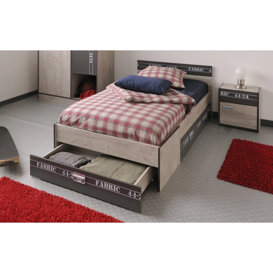 Parisot Bett mit Schubkästen und Nako Fabric 3 Esche-grau Esche-grau